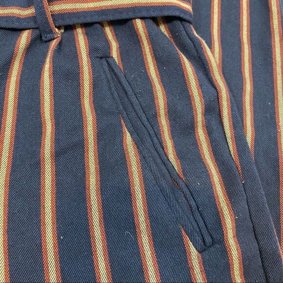 Zara Striped Navy Paper Bag Trousers with Belt XS - Picture 11 of 15